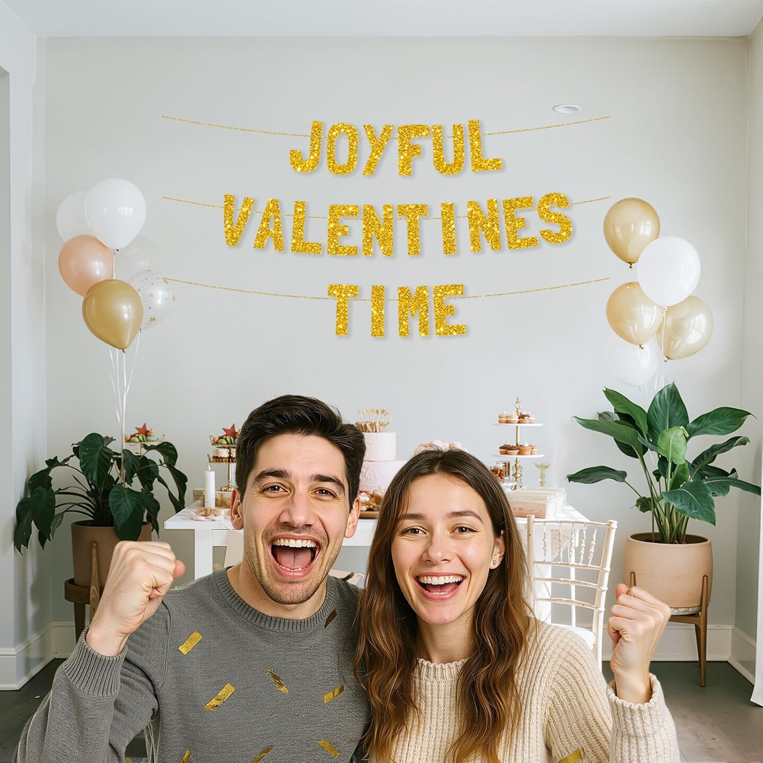 Meowoo Fun Valentines Day Decorations Sparkle Gold Banner