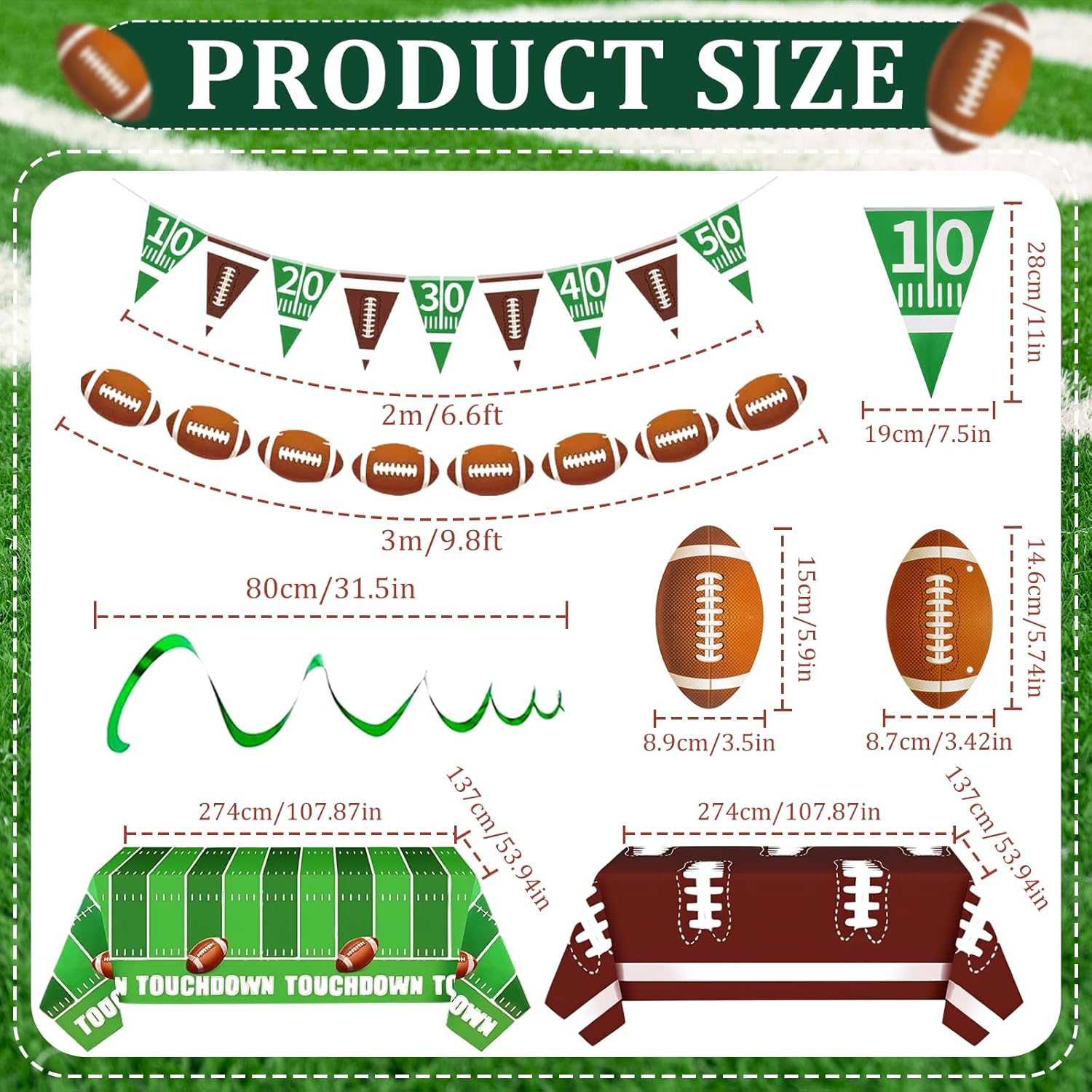 7 Serving Football Party Decorations Set