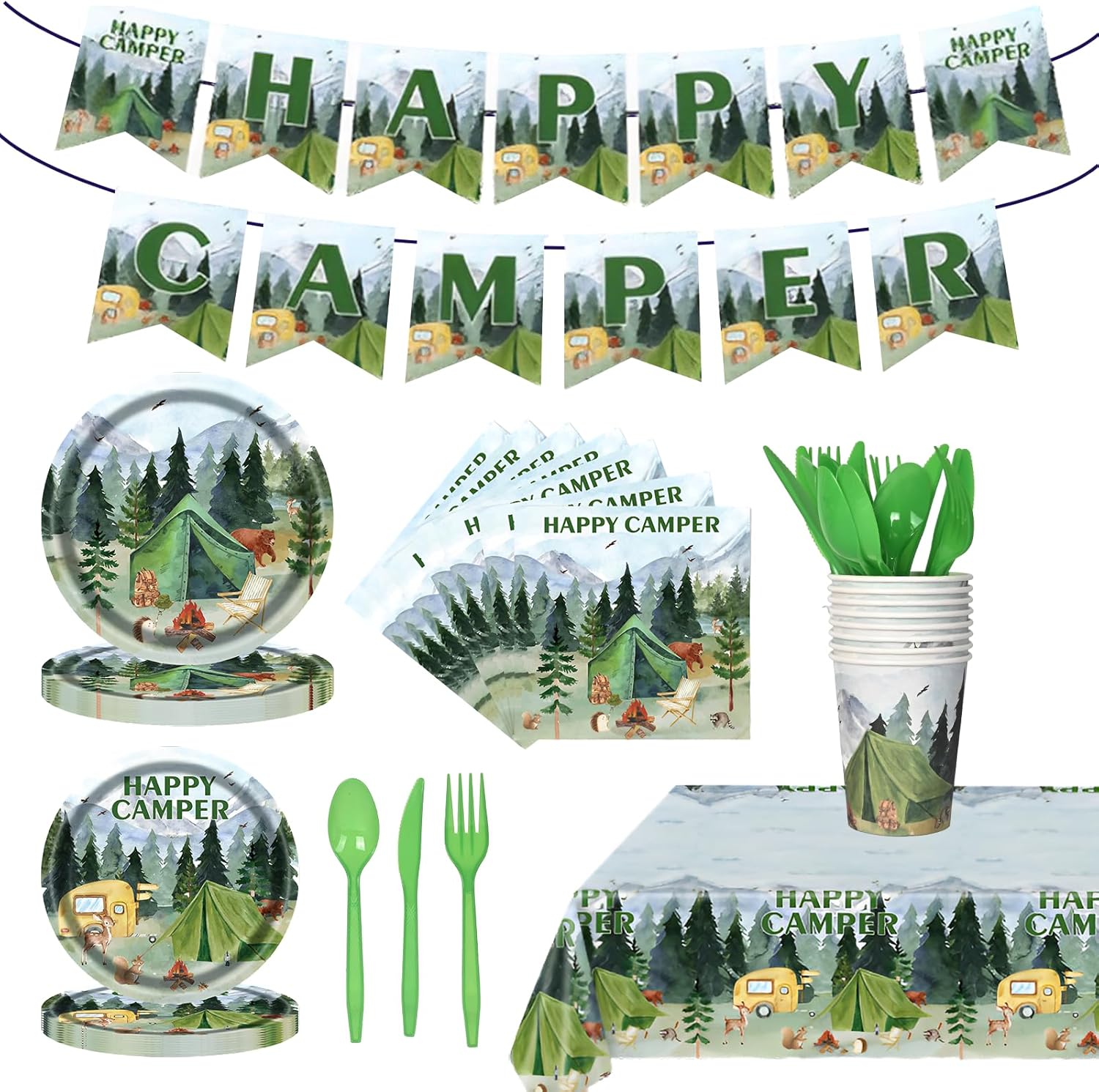 Nicime Happy Camper Party Supplies Set