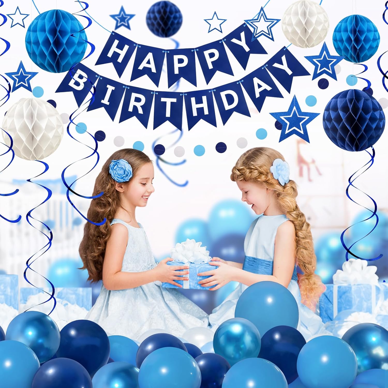 ZERODECO Birthday Decorations Blue Banner Set