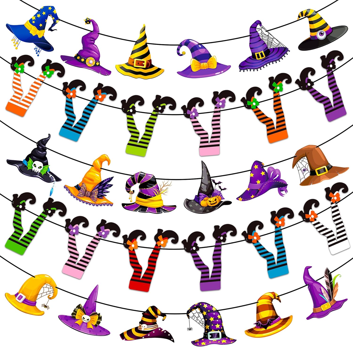 5pcs Witch Hat and Boot Banners Halloween Decor