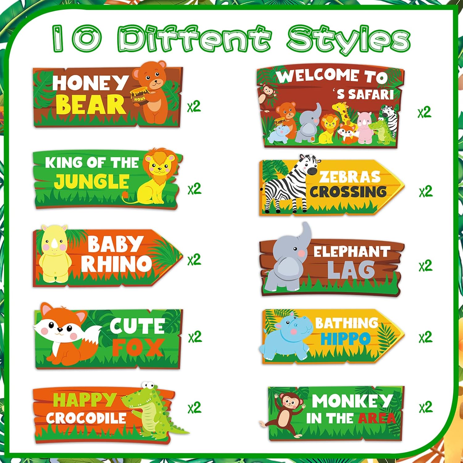 HOWAF 20pcs Jungle Safari Party Welcome Signs