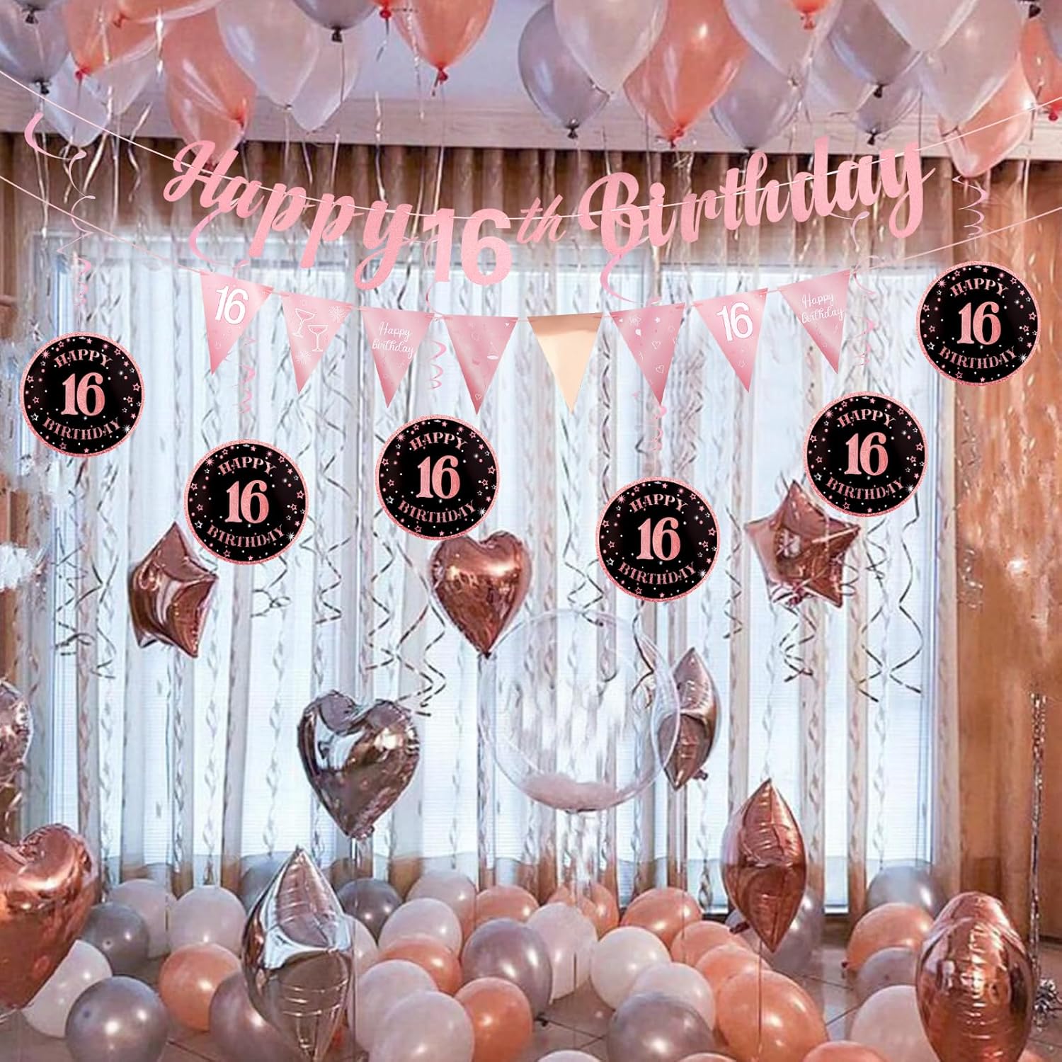 16th Birthday Decorations Set for Girls - Rose Gold