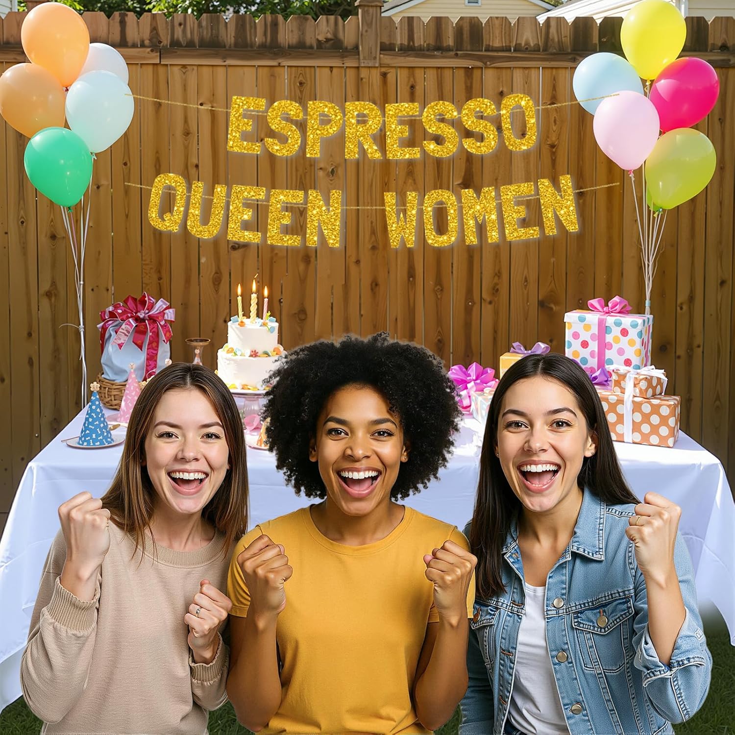 Meowoo Classic Espresso Queen Banner with Glittery Gold Decor