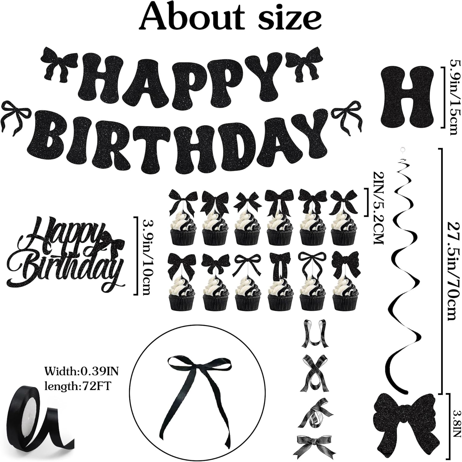 Black Bow Birthday Decorations Set
