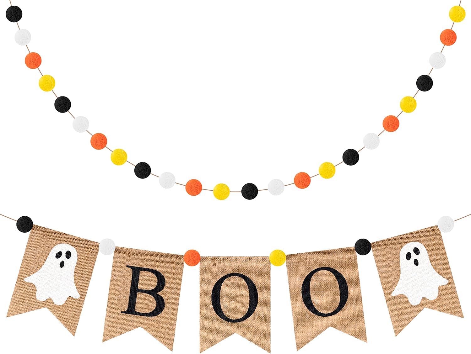 WATINC 2pc Halloween Boo Burlap Banner Garland Set