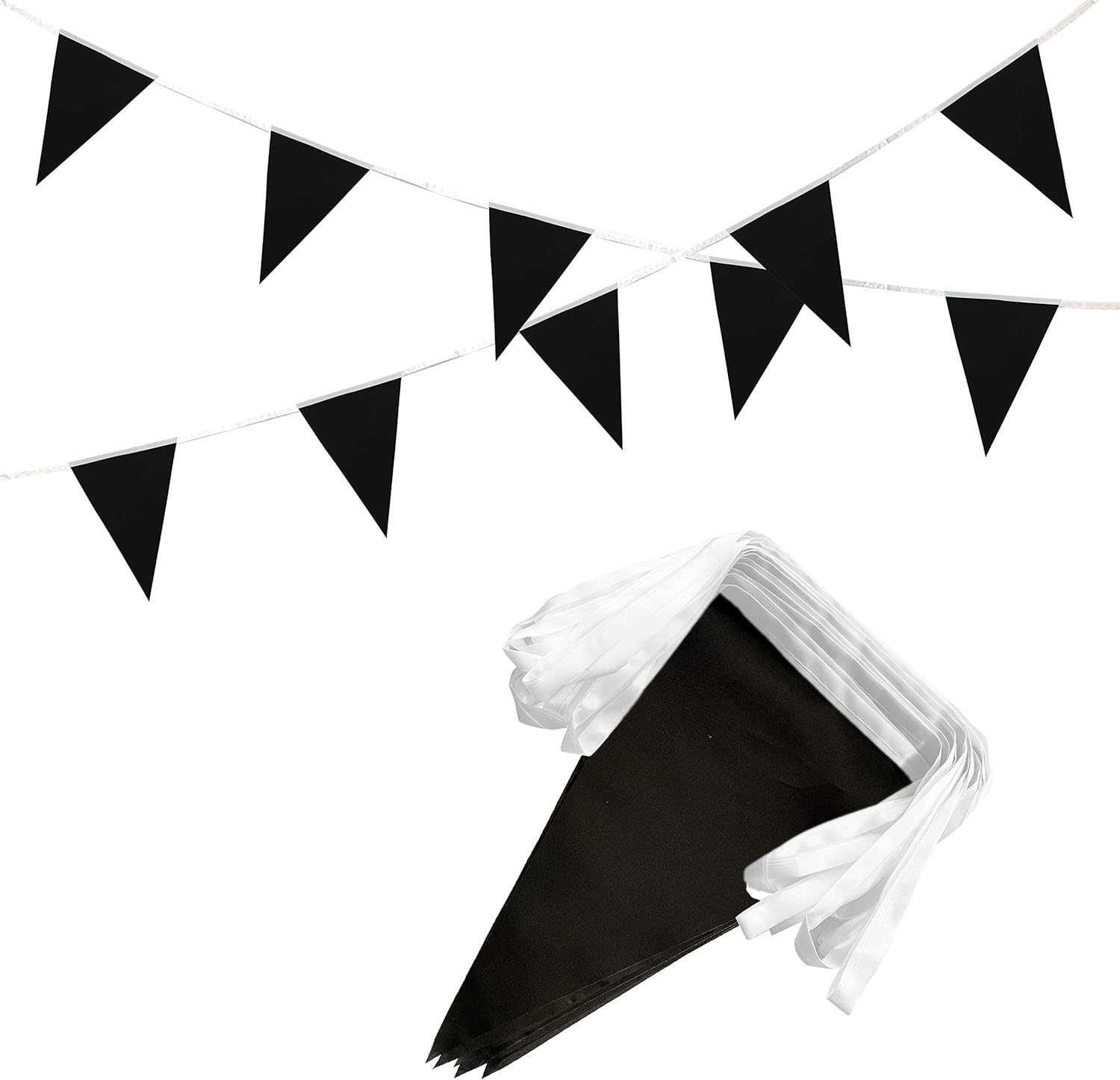 100 Feet Solid Black Pennant Banner Flags Bunting Set for Events