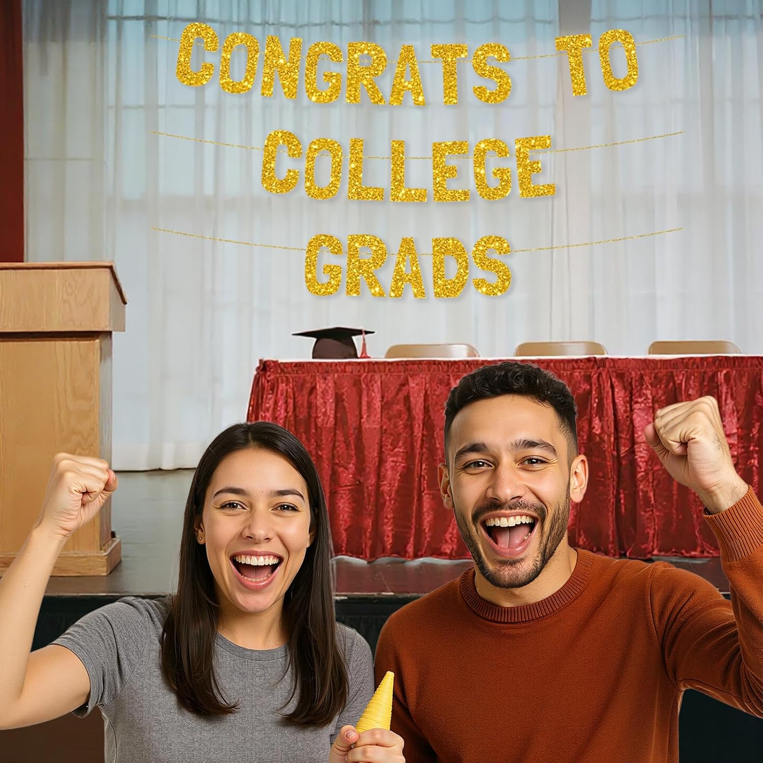 Meowoo Graduation Banner with Gold Glitter 77 Inch Letters