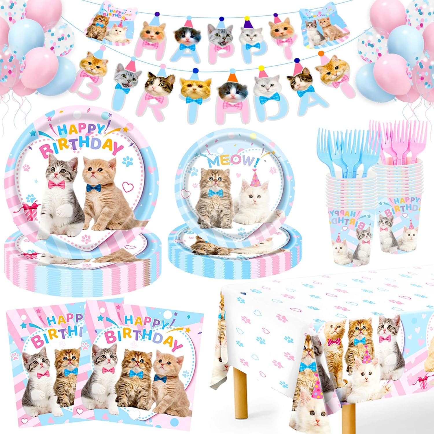 Cat Birthday Decorations 146Pcs Party Supplies Set