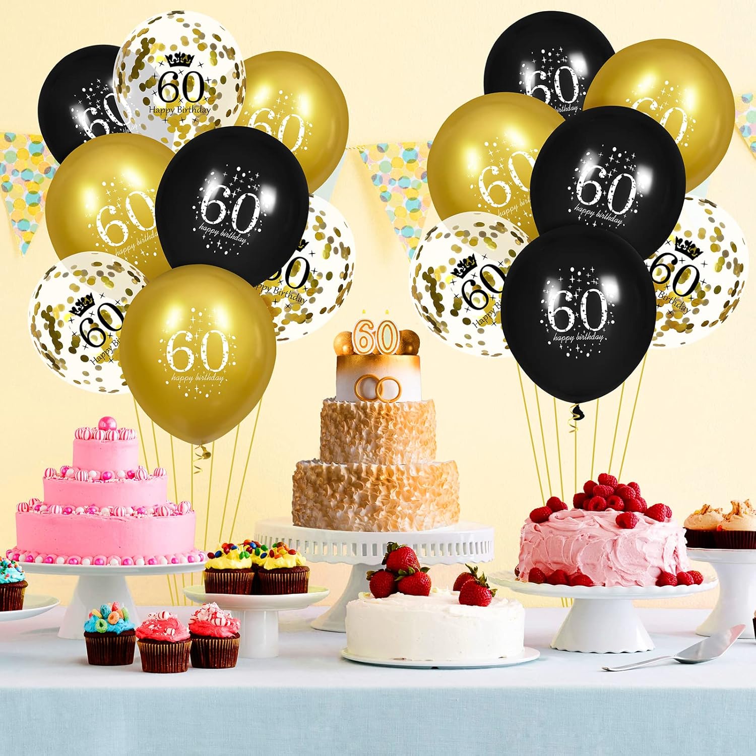 Black Gold 60th Birthday Balloons 15 Pcs Party Decor