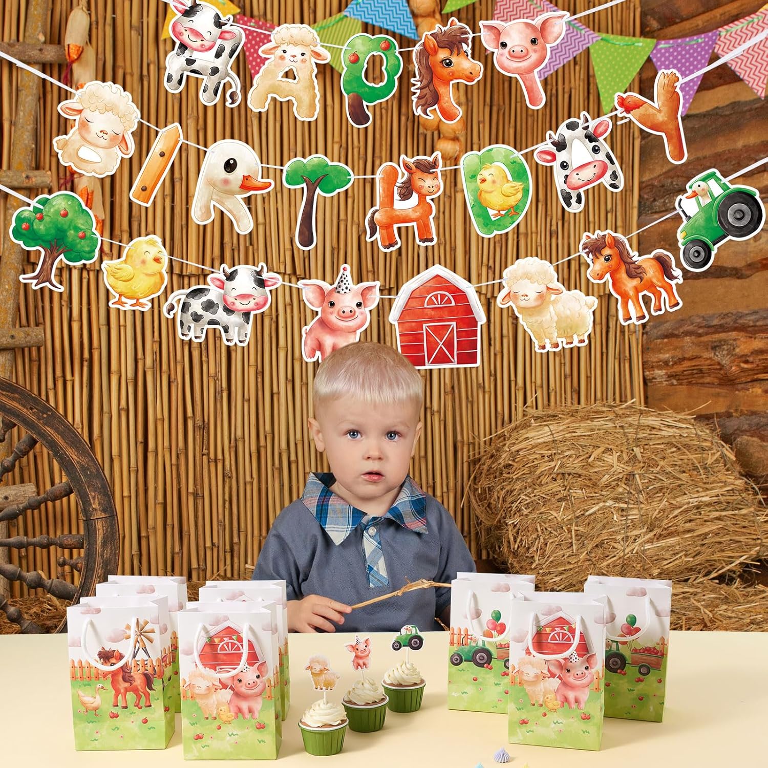 WERNNSAI Farm Birthday Banner with Tractor Bunting Garland