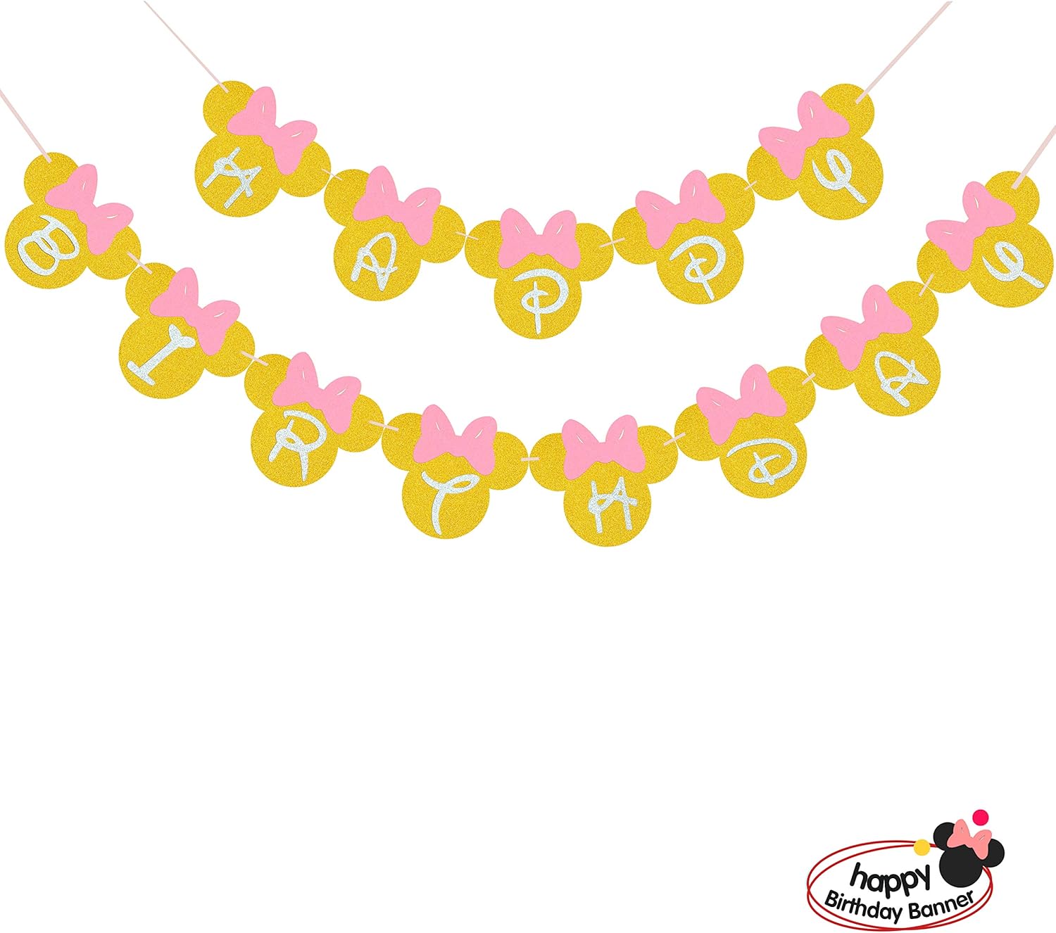 Minnie Themed Happy Birthday Glitter Banner