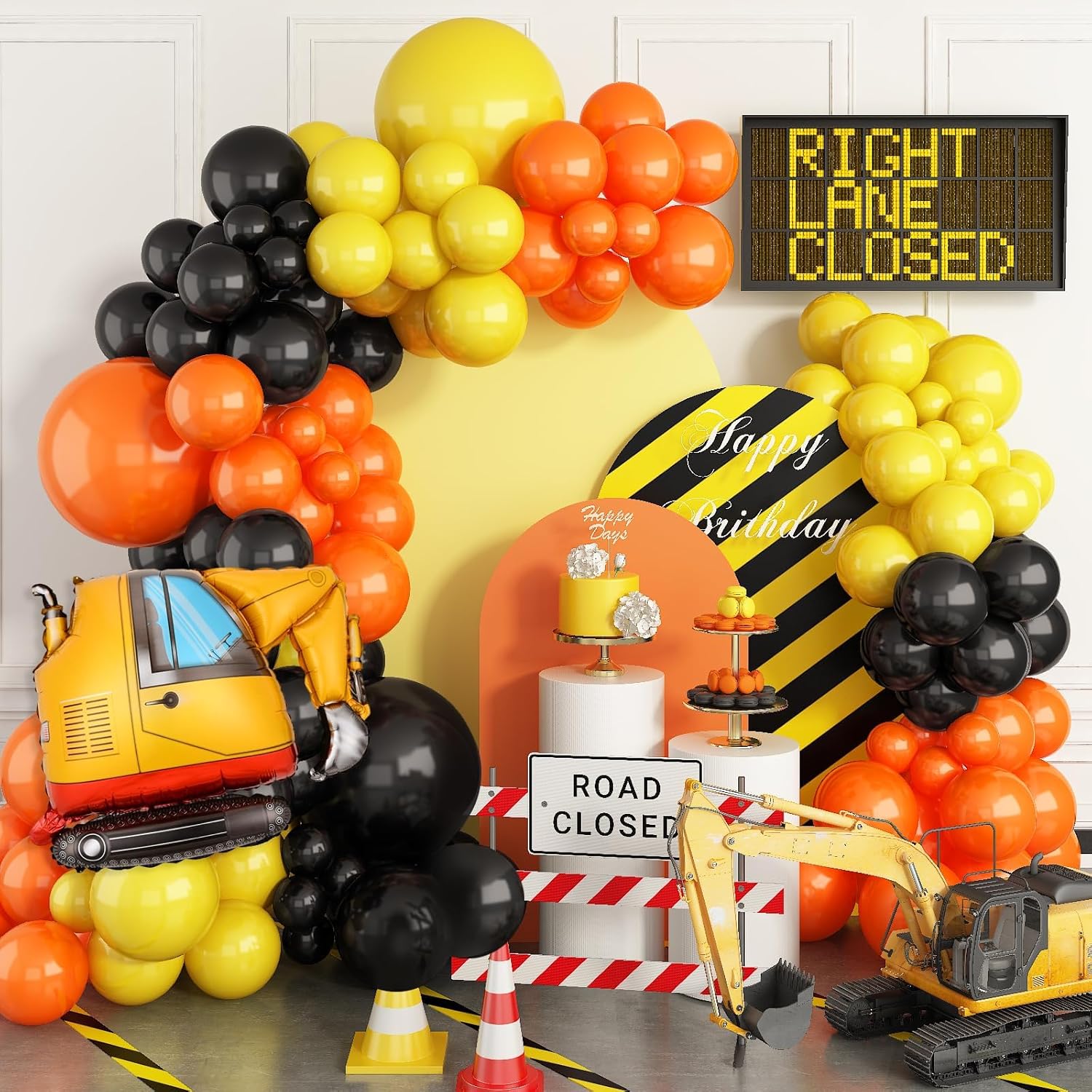 Construction Party Balloon Garland Kit with Truck Foil Balloon