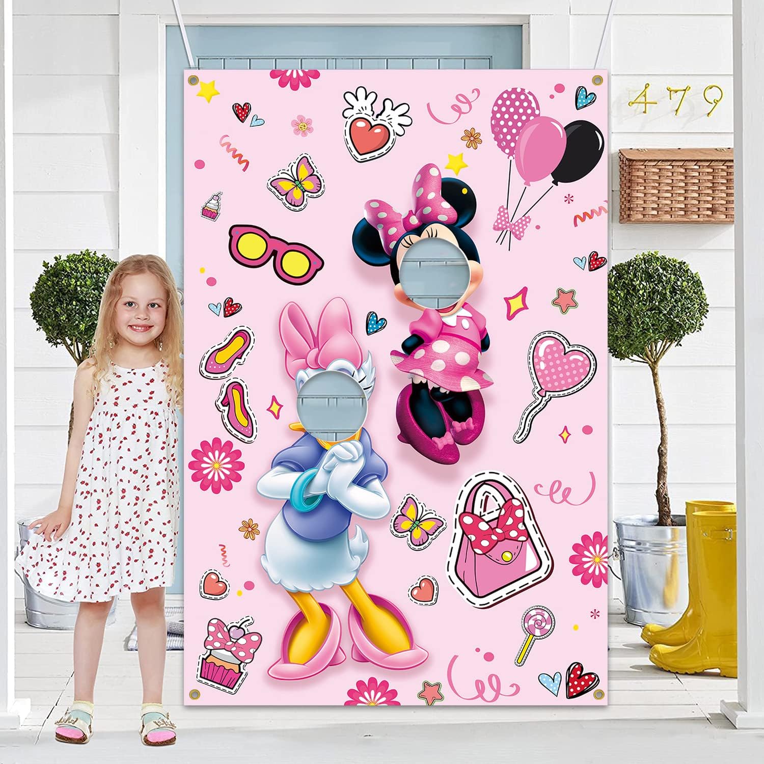 Funny Cartoon Mouse Face Photo Banner Backdrop for Parties