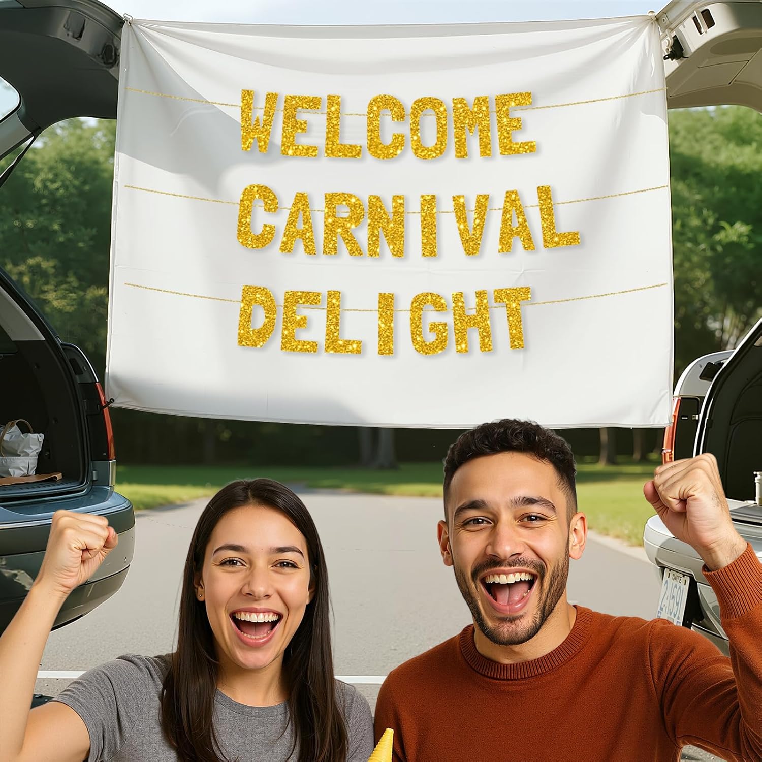 Meowoo Sparkling Gold Glitter Banner for Carnival Decorations