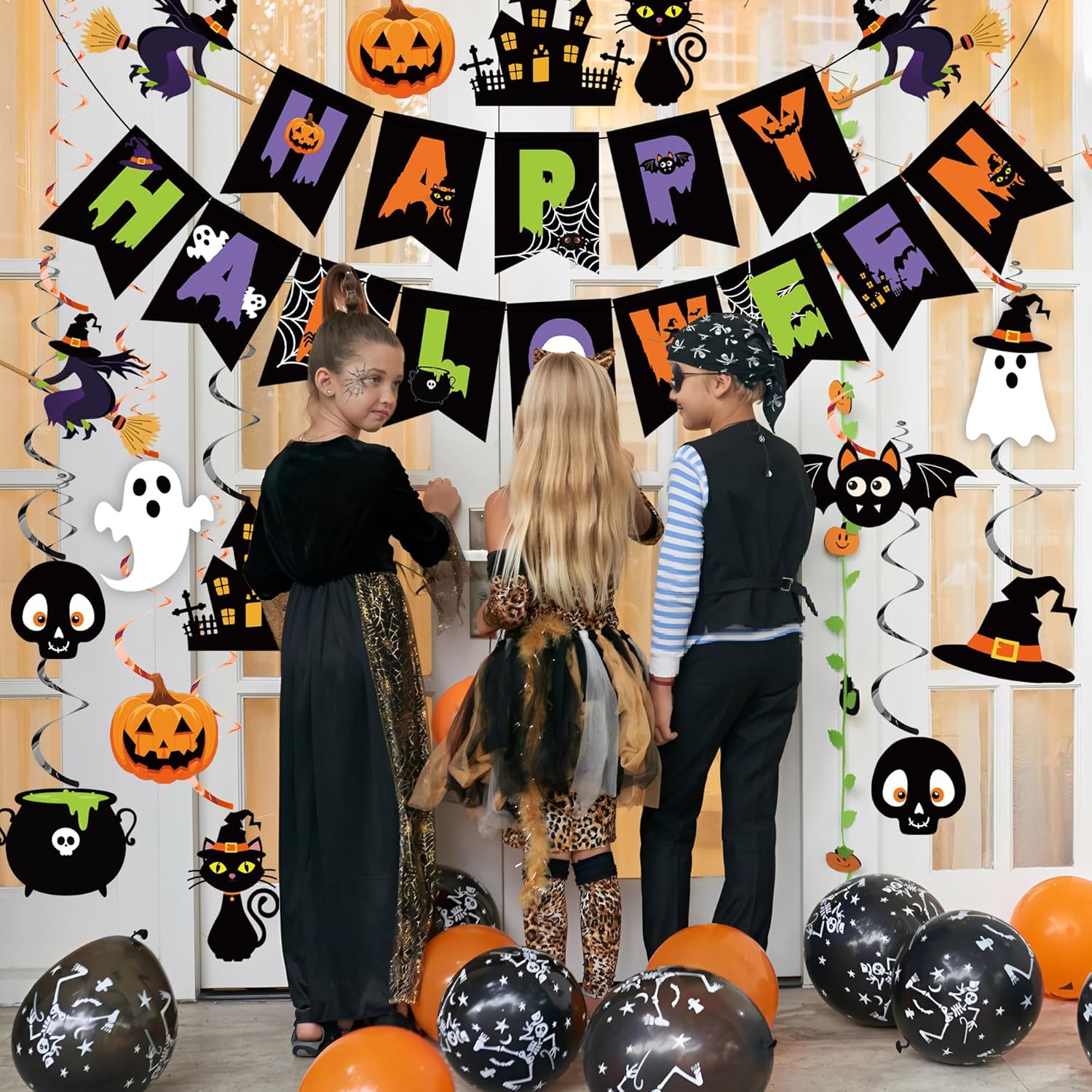Halloween Party Decorations Happy Banner and Hanging Swirls