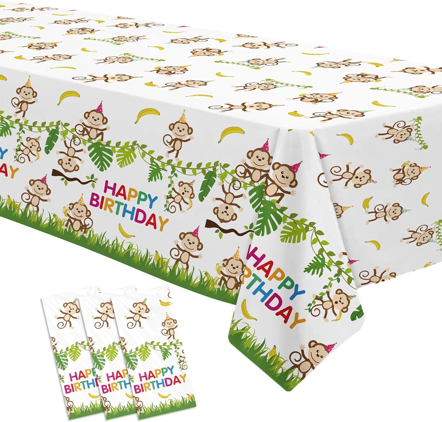 Monkey Birthday Decorations Tablecloth 3 Pack