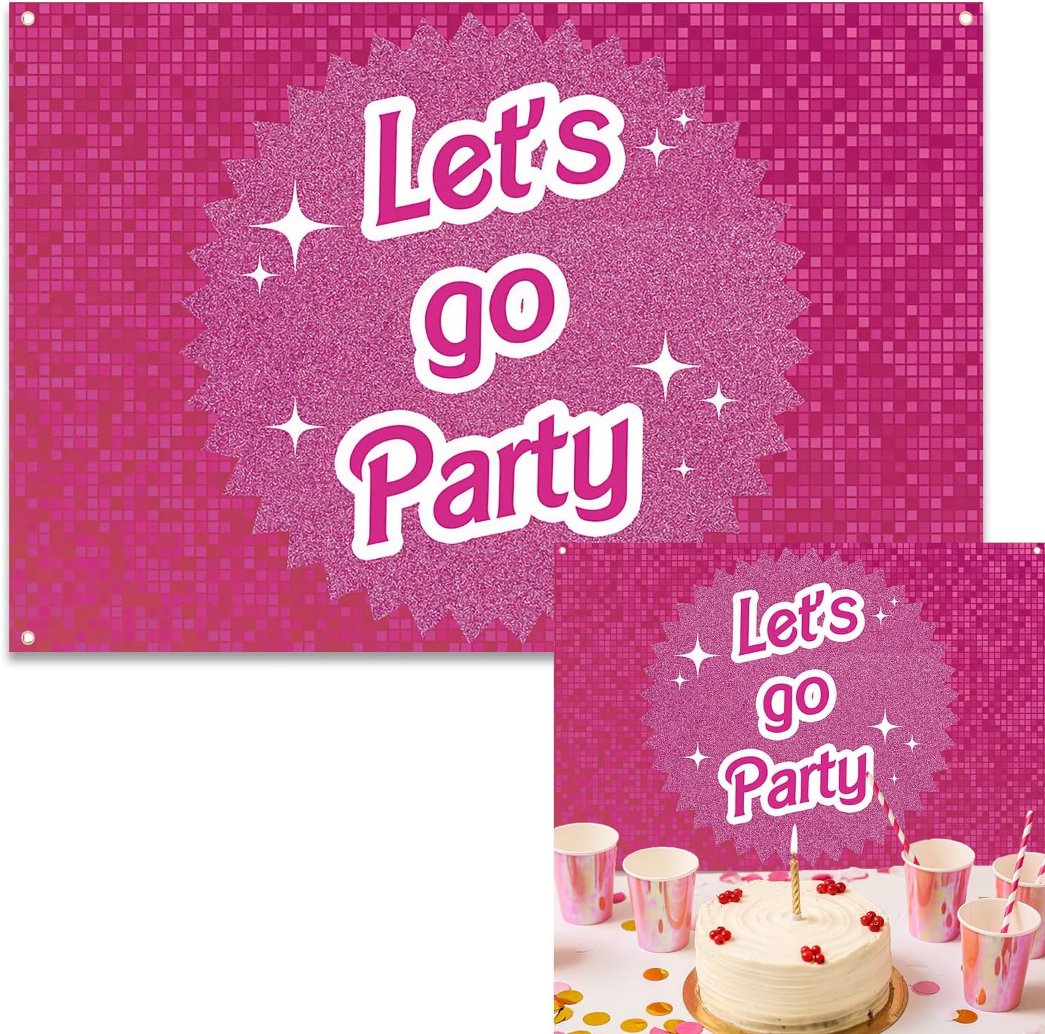 Pink Birthday Party Decorations Lets Go Backdrop Banner