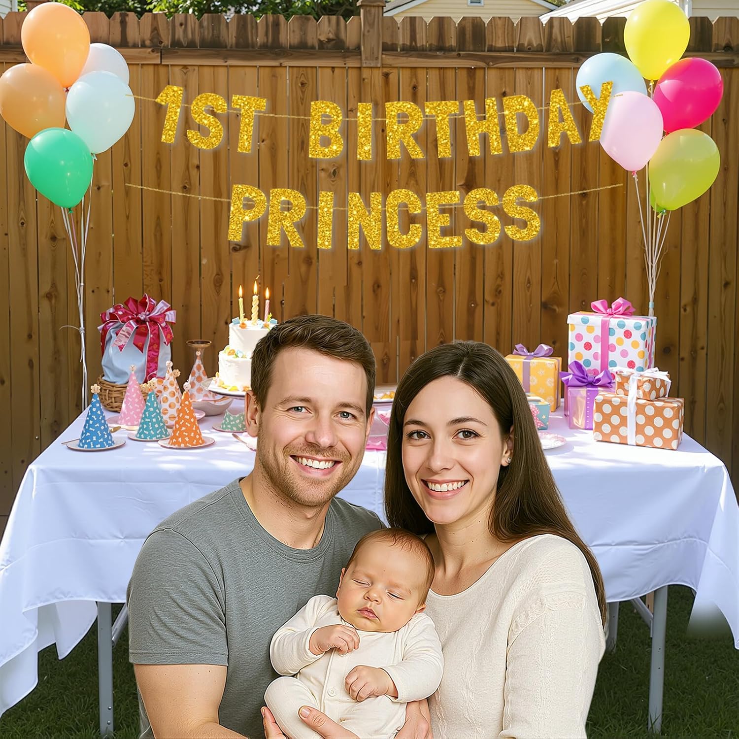 Meowoo 1st Birthday Princess Decoration Set Gold Glitter Banner Party