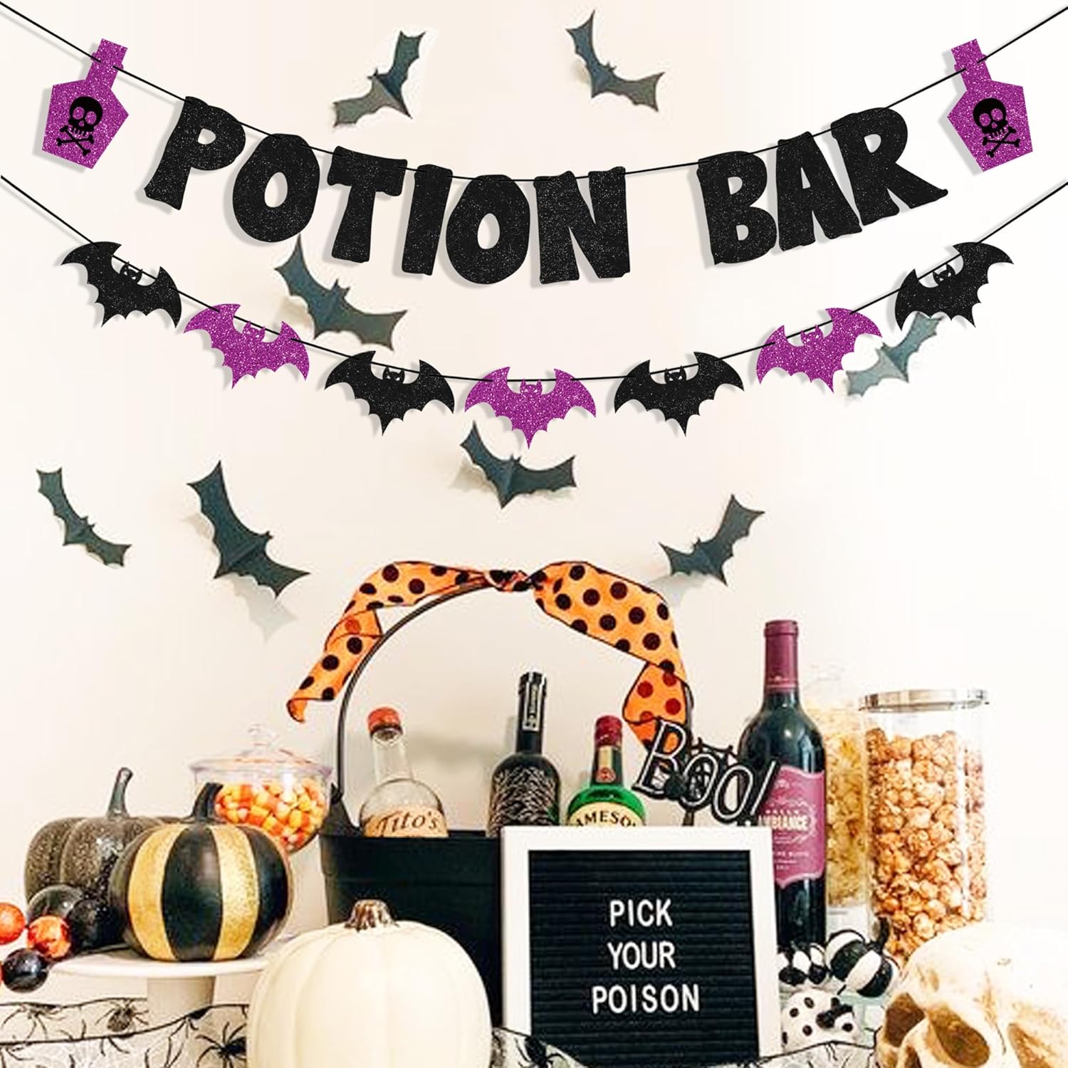 Uniwish Halloween Potion Bar Banner with Bat Garland