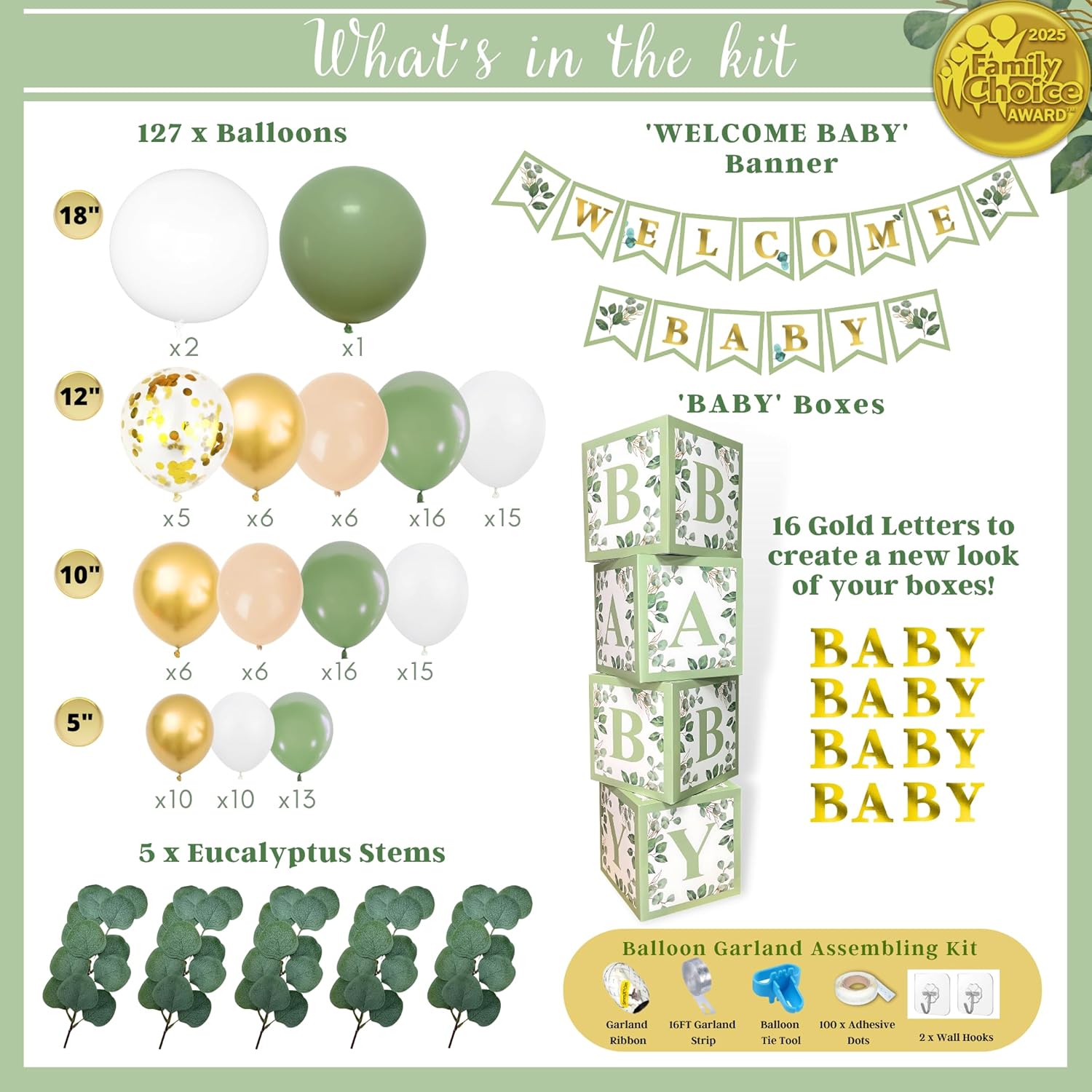 RainMeadow 258 PC Sage Green Baby Shower Decorations