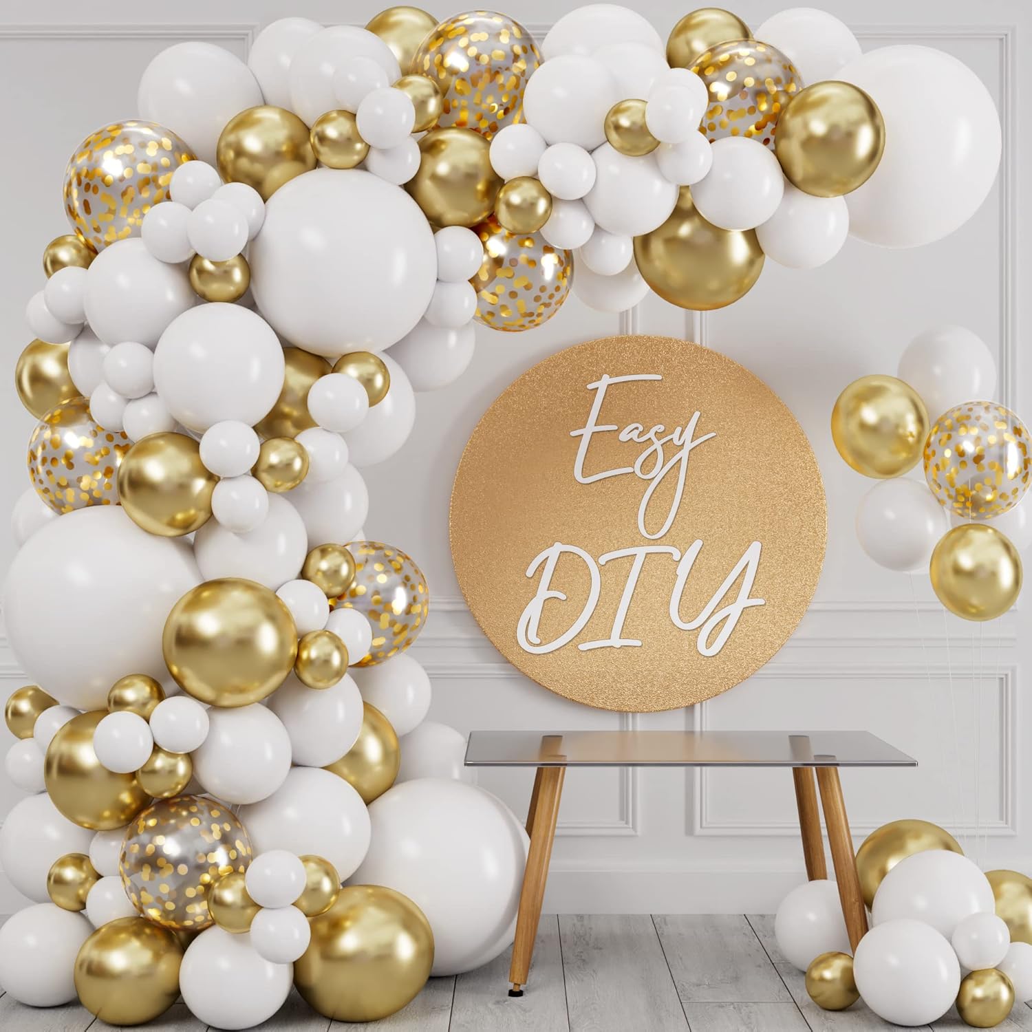 ALL-IN-ONE White and Gold Balloons Garland Arch Kit