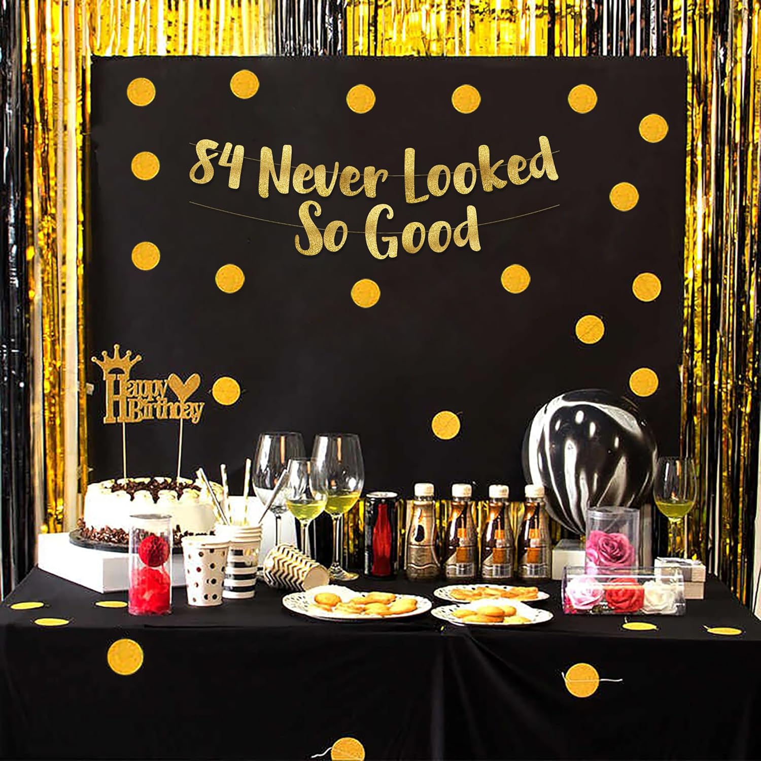84th Anniversary Gold Glitter Banner - Classy Party Decoration