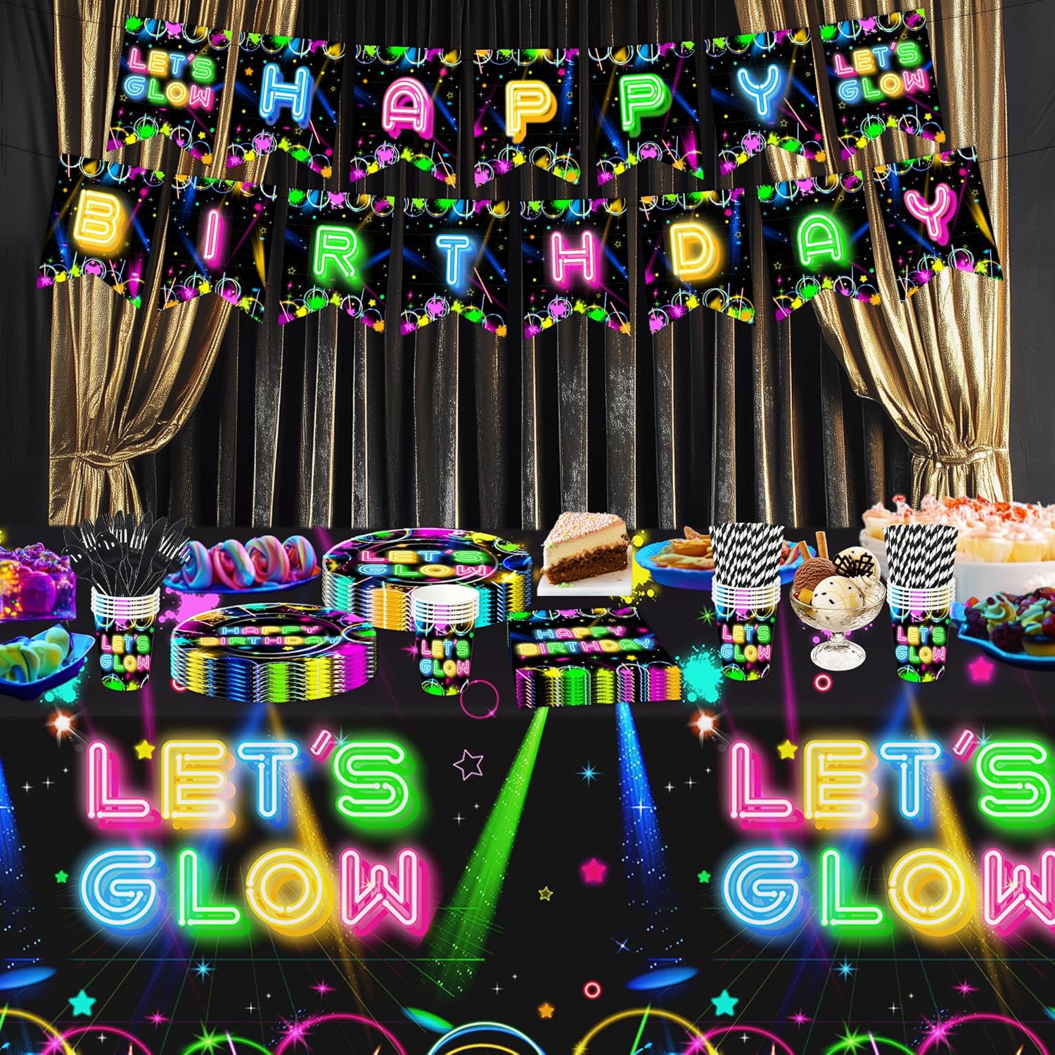 Neon Glow Birthday Tablecloth Set of 3
