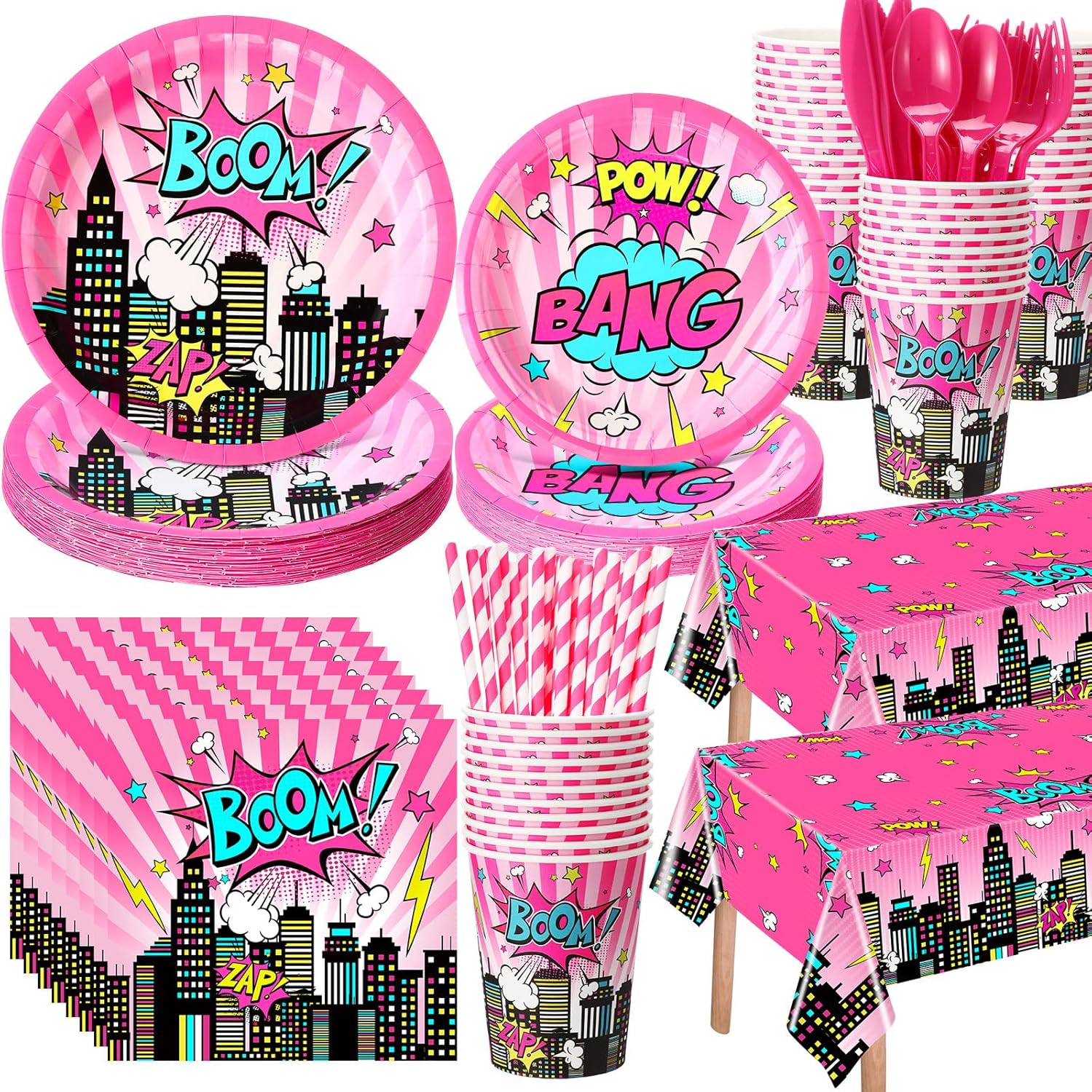 219 Pcs Pink Hero Birthday Party Decorations Set