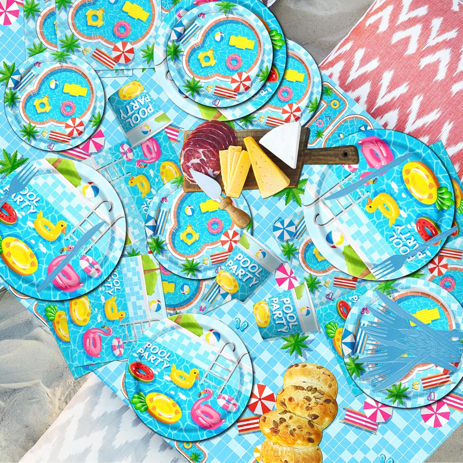 Guzbewu Pool Party Plates Napkins Set 142PCS Summer Decorations