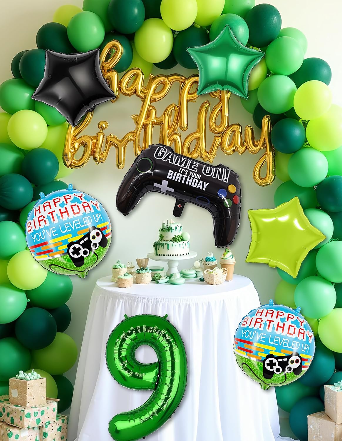 40 Inch Green Pixel Number 9 Balloon Set 7Pcs