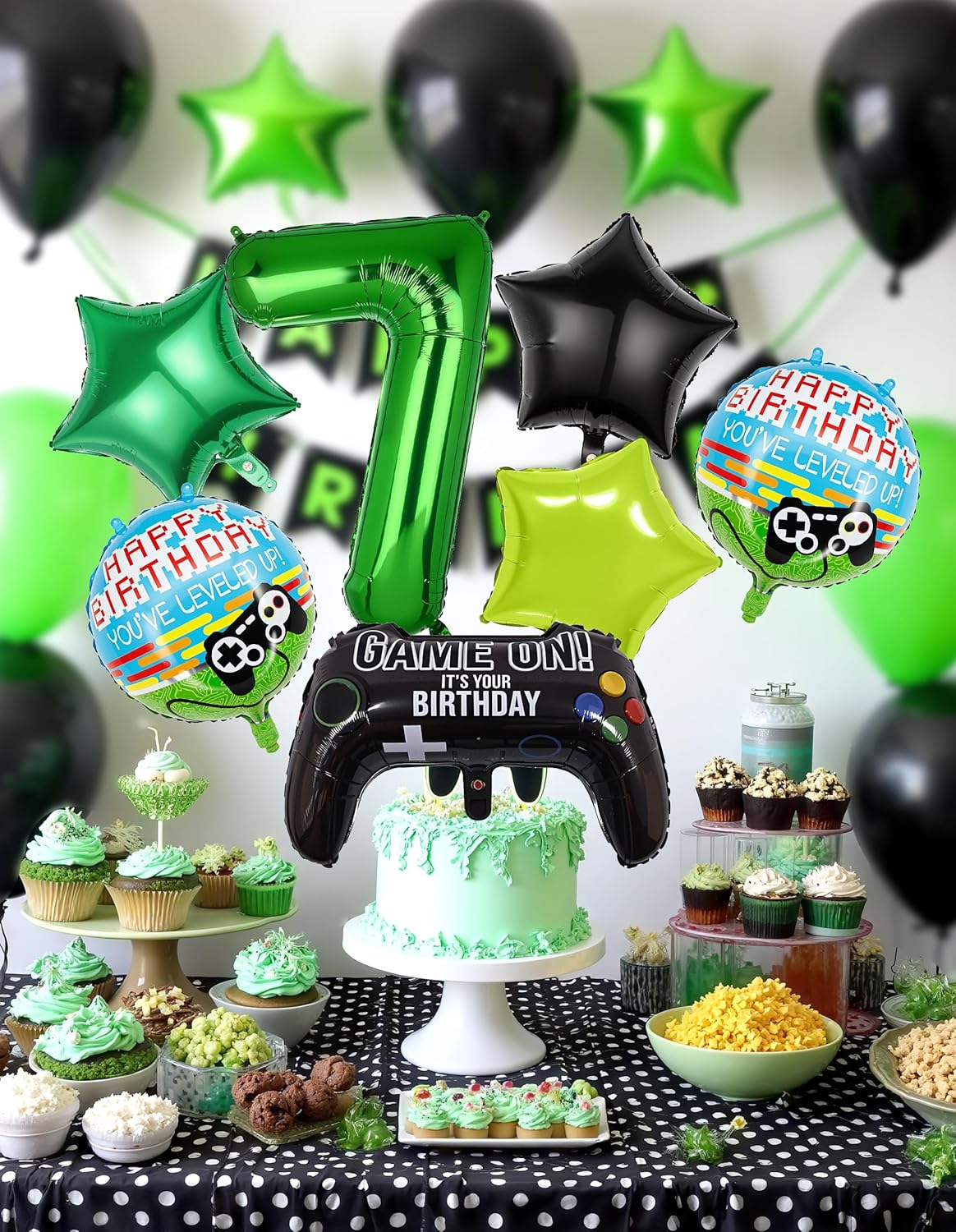 40 Inch Green Pixel Number 8 Balloon Set for Gaming Parties