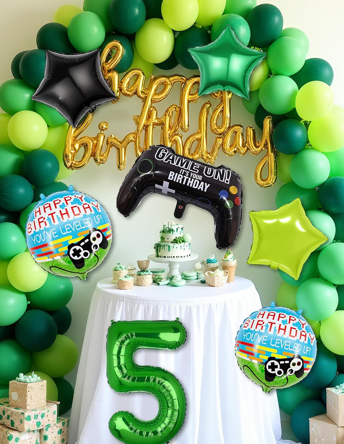 40 Inch Green Pixel Number 5 Balloon Set 7Pcs