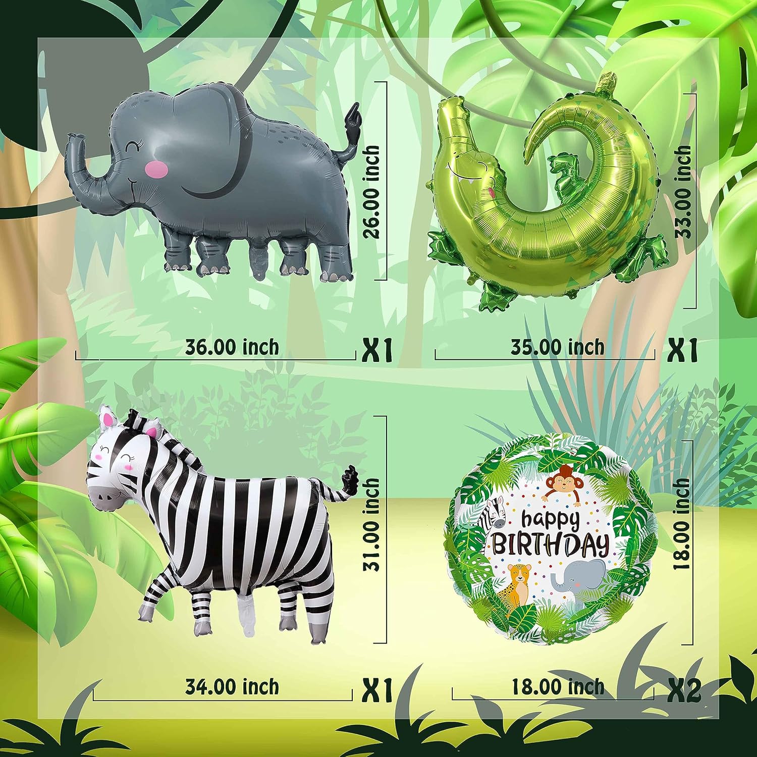 TUWUNA 9Pcs Safari Jungle Animal Balloons Set