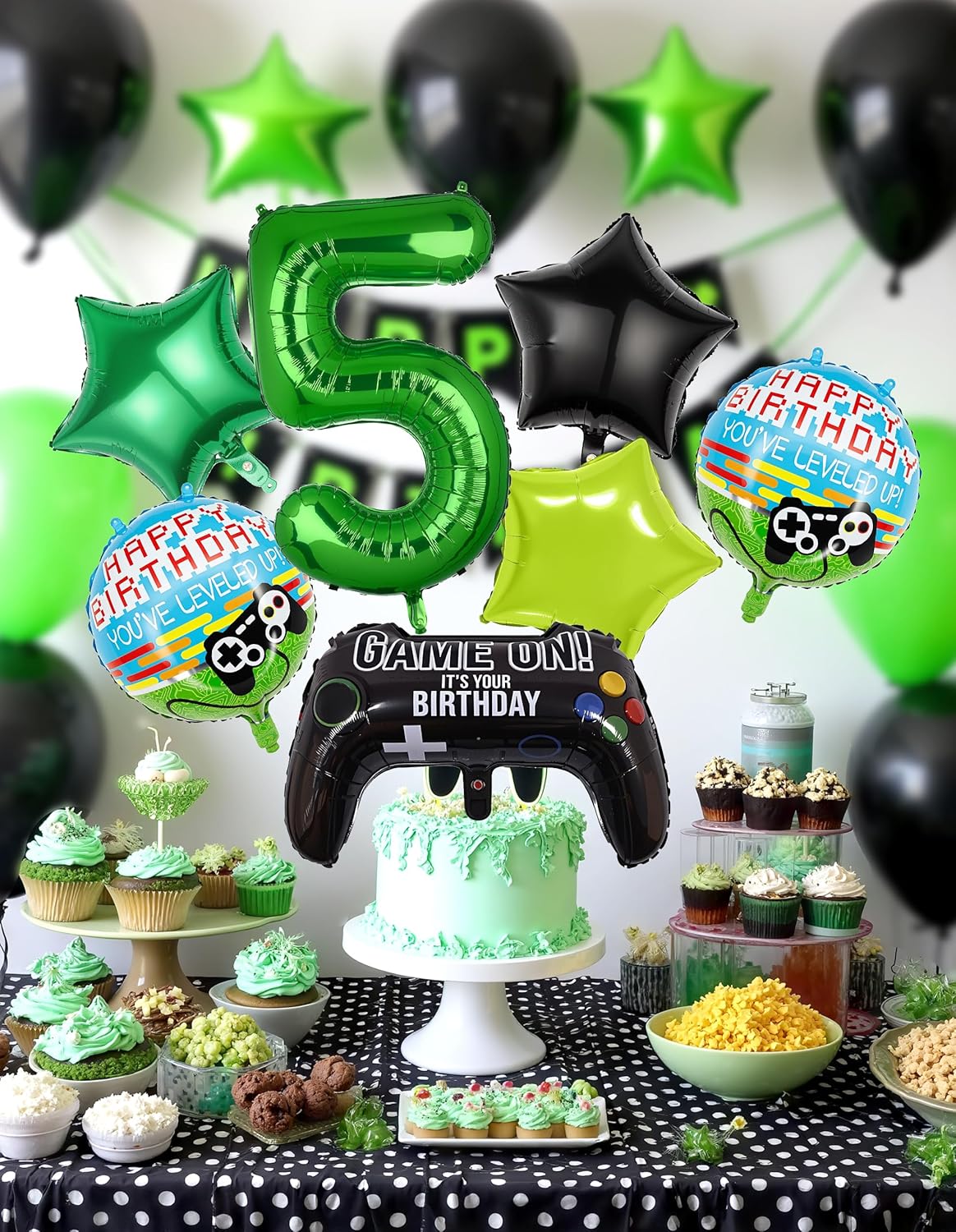 40 Inch Green Pixel Number 5 Balloon Set 7Pcs