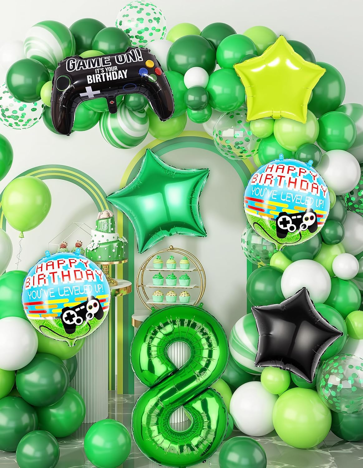 40 Inch Green Pixel Number 8 Balloon Set for Gaming Parties