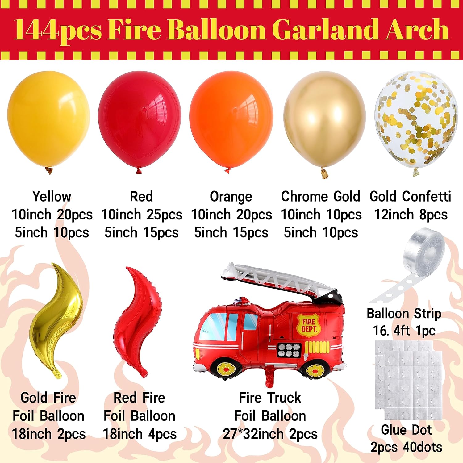 Fire Balloon Garland Arch Kit 144pcs Fire Themed Decor