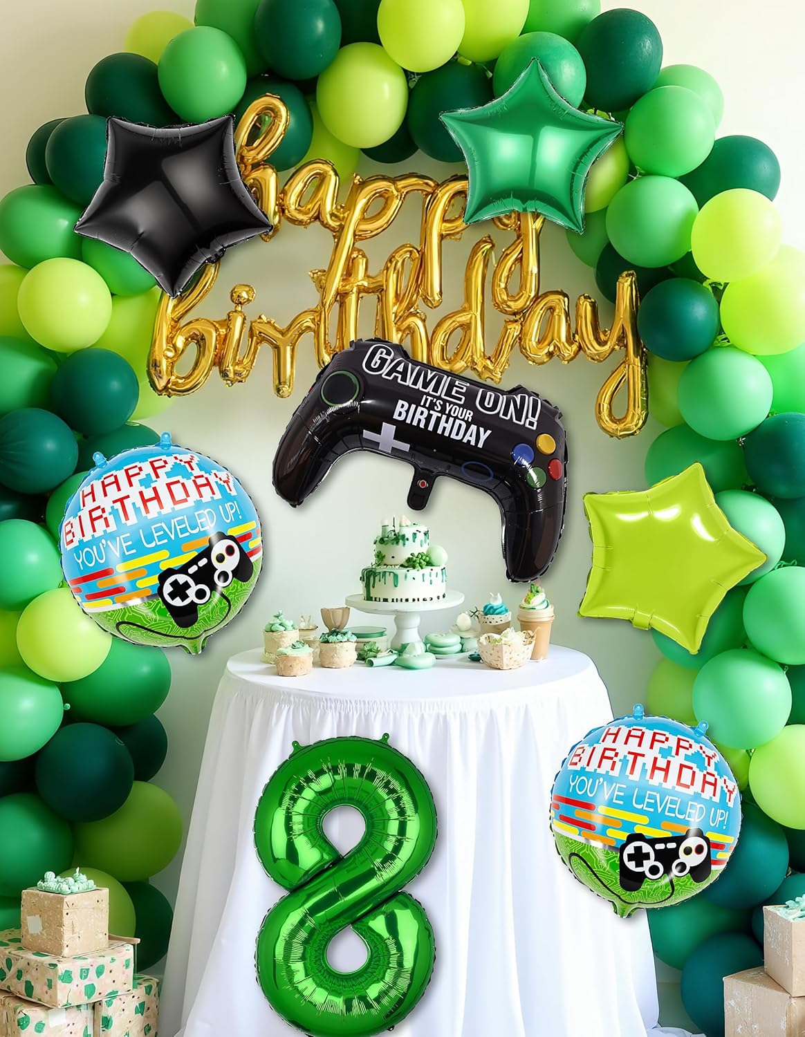40 Inch Green Pixel Number 8 Balloon Set for Gaming Parties