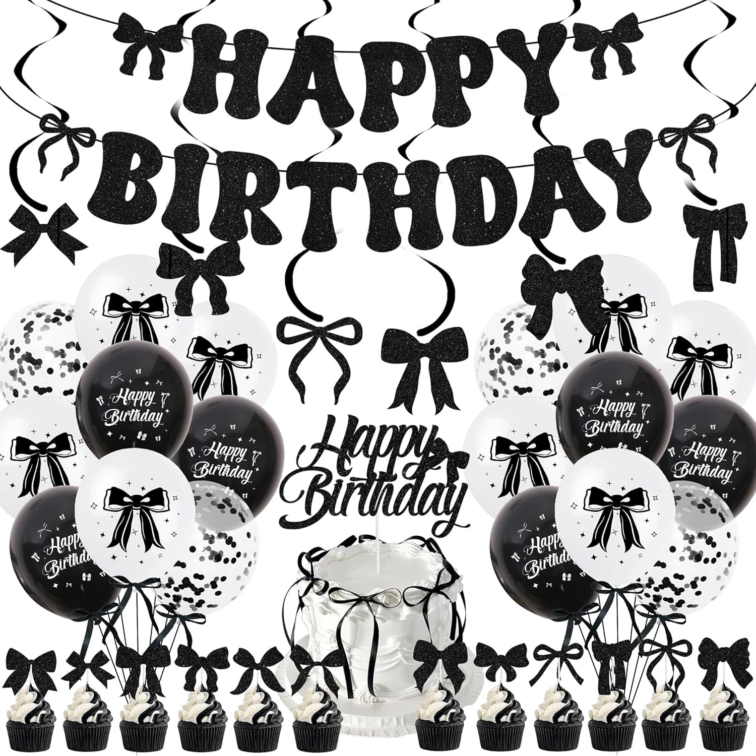 Black Bow Birthday Decorations Set