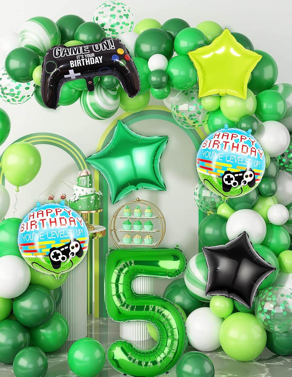 40 Inch Green Pixel Number 5 Balloon Set 7Pcs