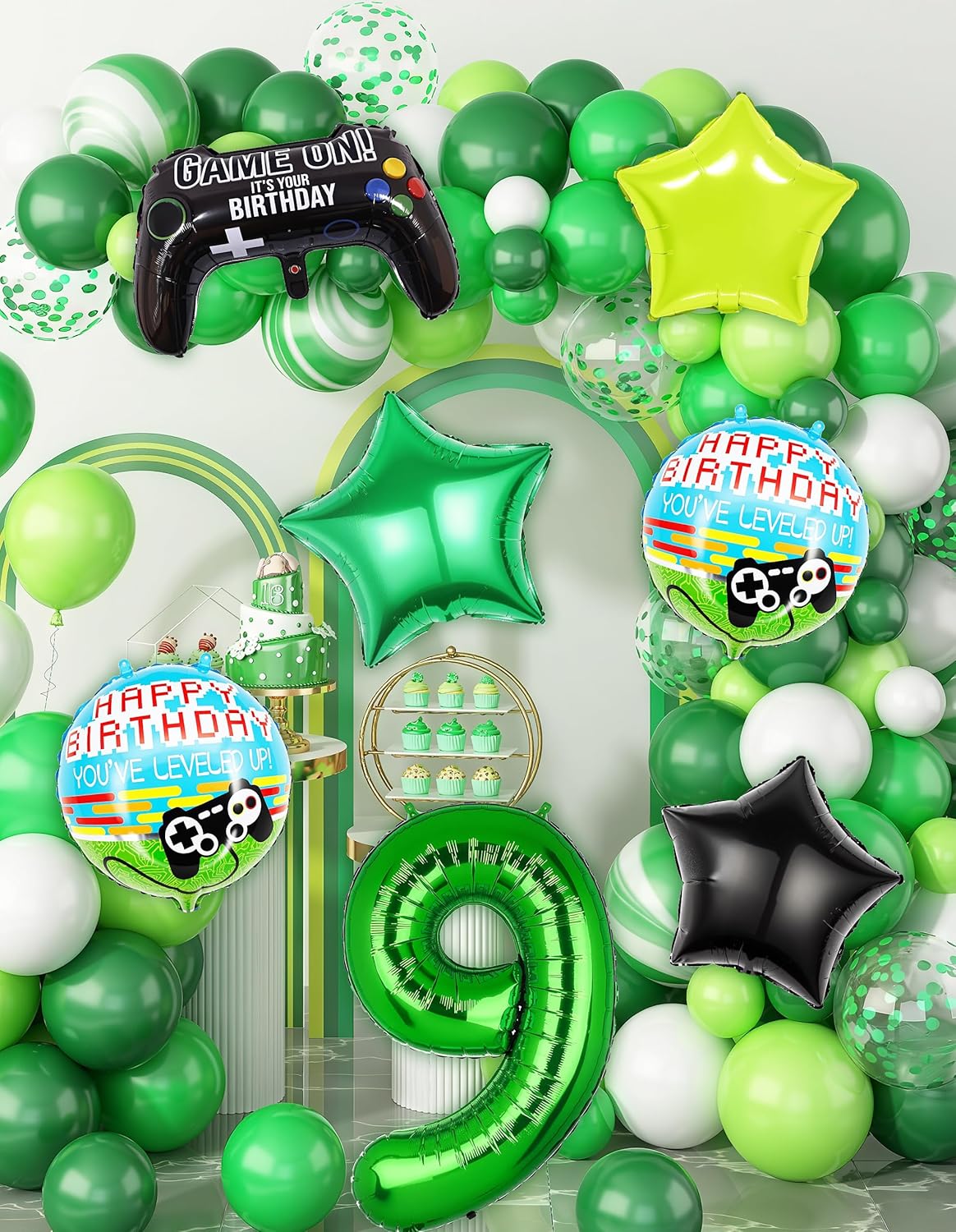 40 Inch Green Pixel Number 9 Balloon Set 7Pcs