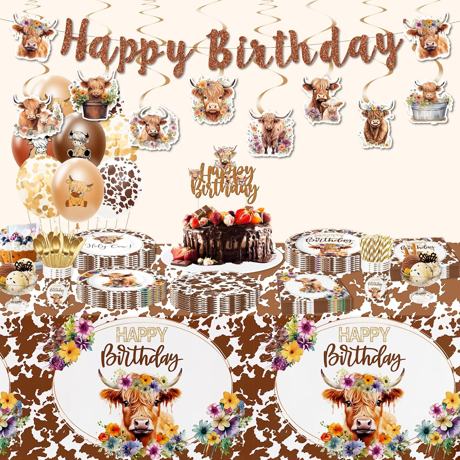 Highland Cow Party Tablecloth Set 3 Pack