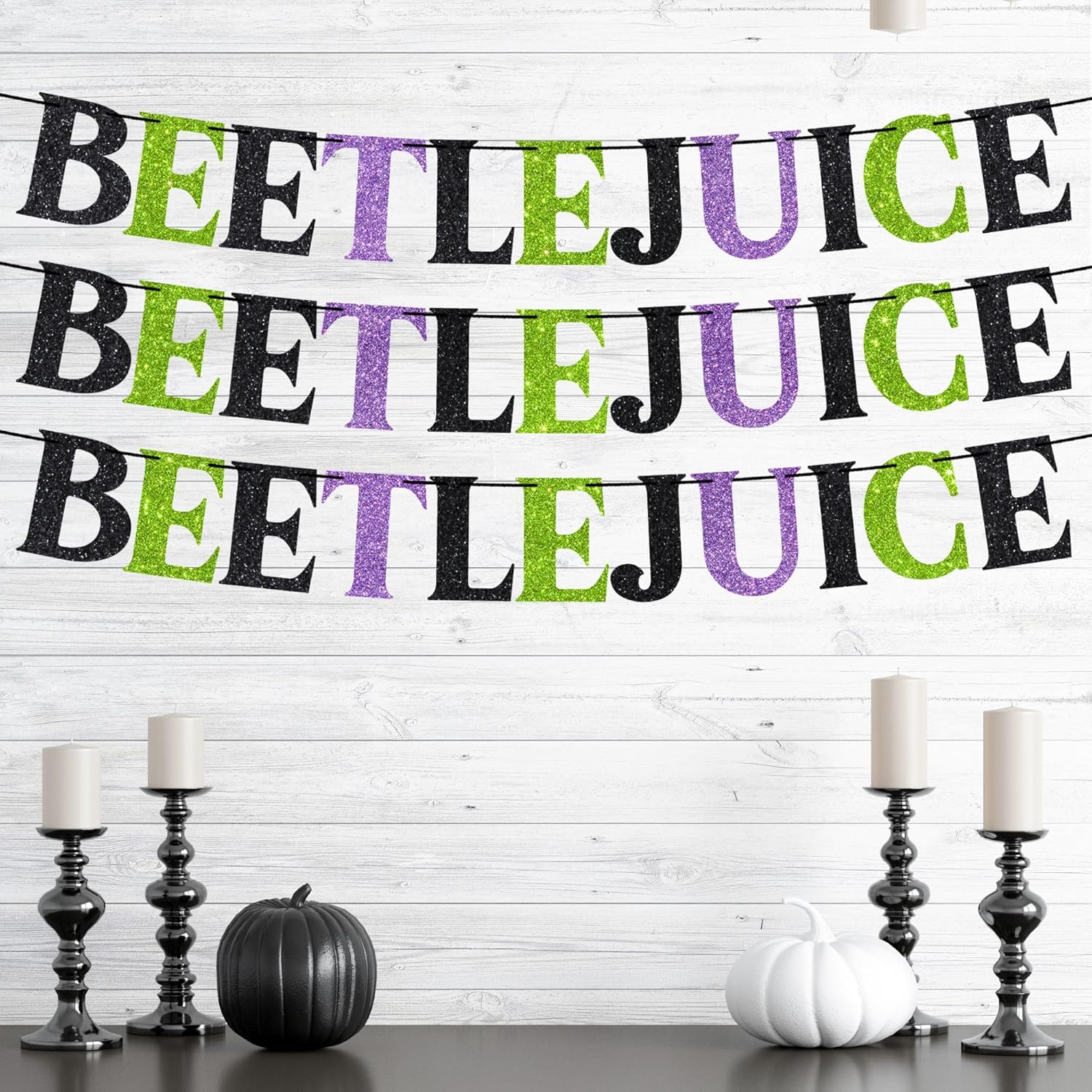 Pre-Strung Beetlejuice Halloween Banner with Glitter