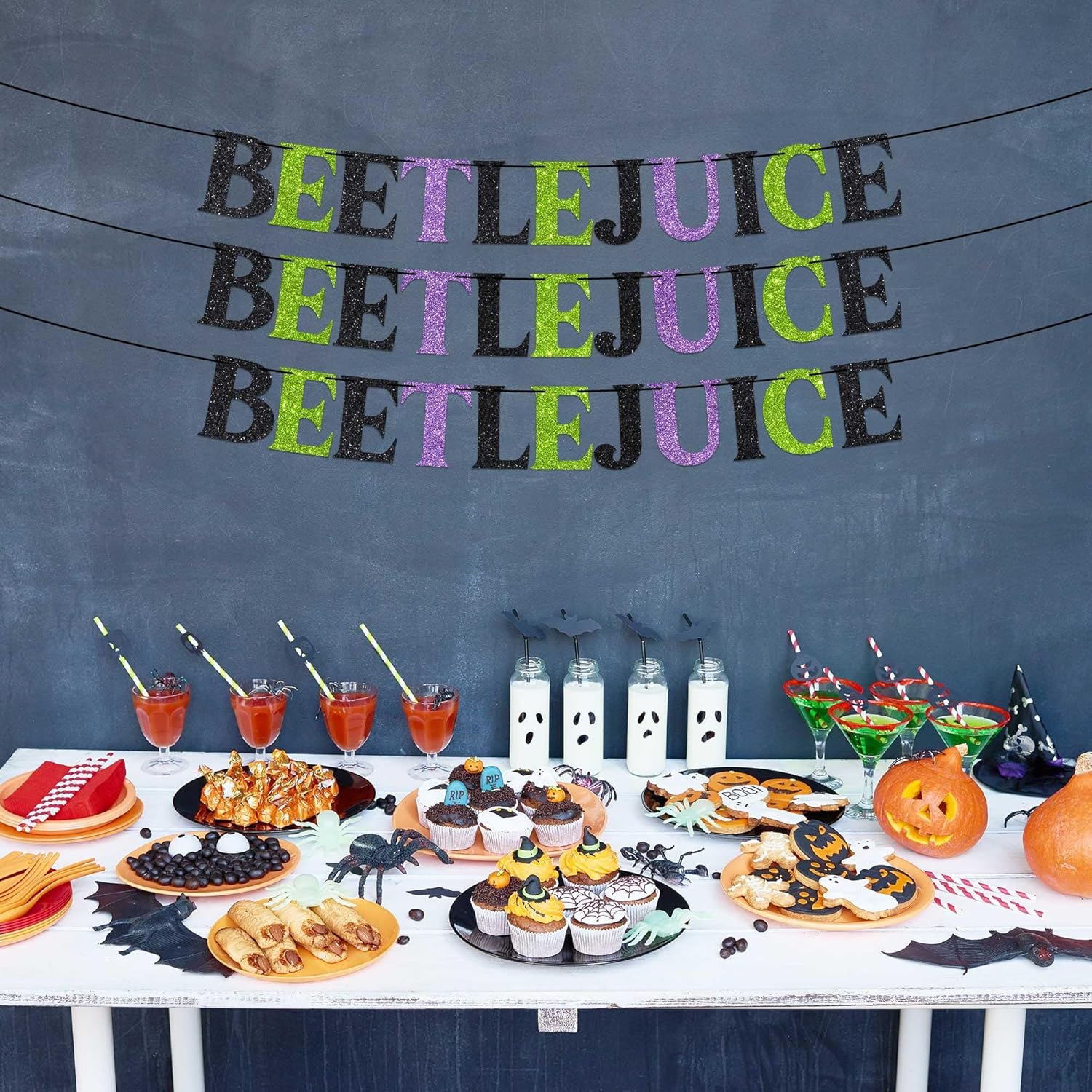 Pre-Strung Beetlejuice Halloween Banner with Glitter