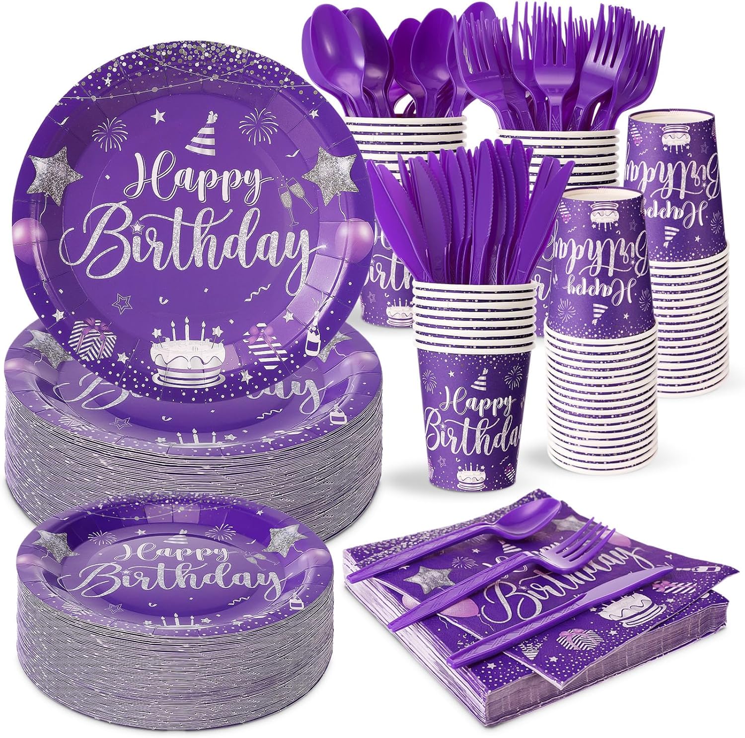 Vesici 350 Pcs Happy Birthday Tableware Set