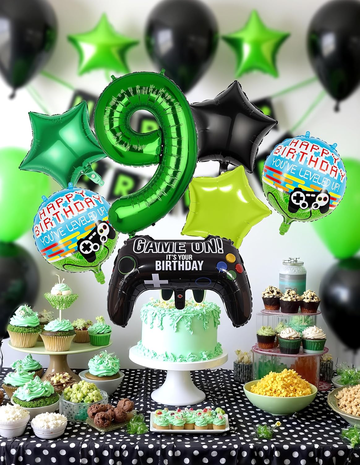 40 Inch Green Pixel Number 9 Balloon Set 7Pcs