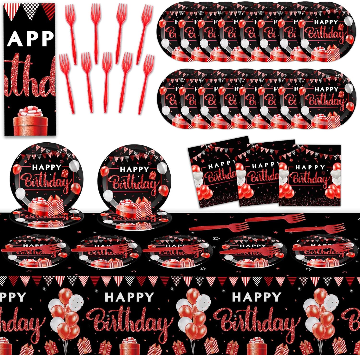 Red and Black Birthday Party Supplies Set for 20 Guests