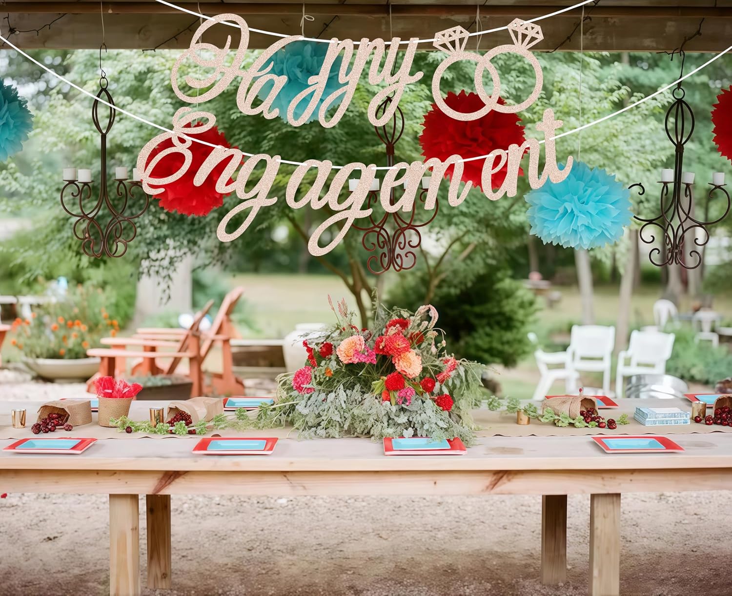Pre-Strung Happy Engagement Banner - Rose Gold Glitter