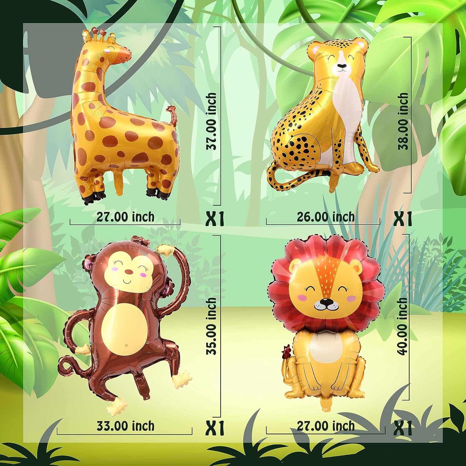 TUWUNA 9Pcs Safari Jungle Animal Balloons Set