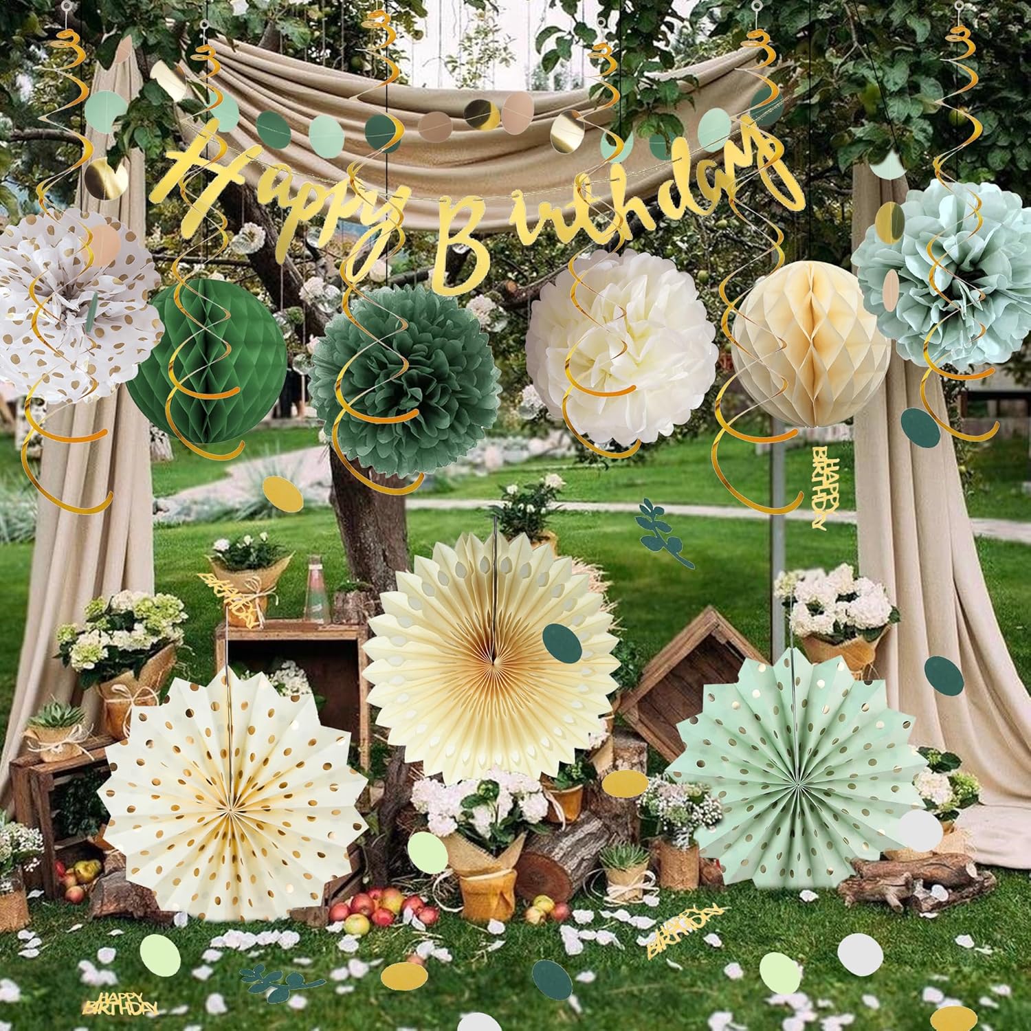 Sage Green Birthday Party Decor 13 Pcs Set